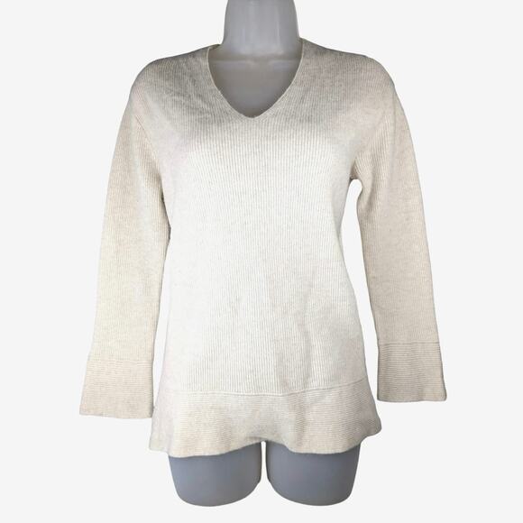 J Jill Long Sleeve Shirt Wool Cashmere Woman’s Small V-Neck Cream Sweater Soft - Picture 1 of 13